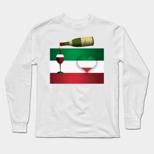 Italian Flag With Red Wine And Heart Long Sleeve T-Shirt